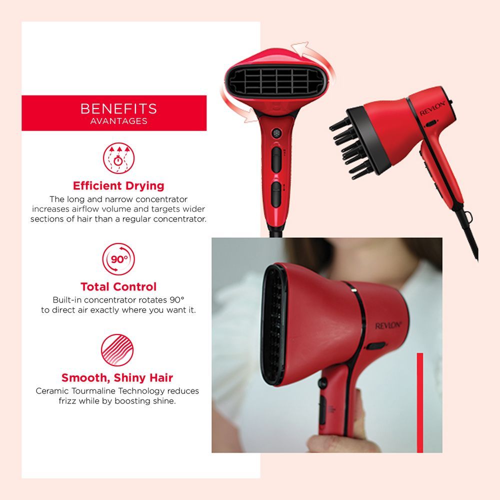 Revlon - Airflow Control Dryer W/ Rotating Built-in Concentrator - Red