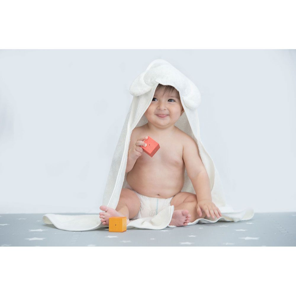 Tiny Toes - Elephant Ears Cotton Hooded Baby Towel - White (Exclusive)