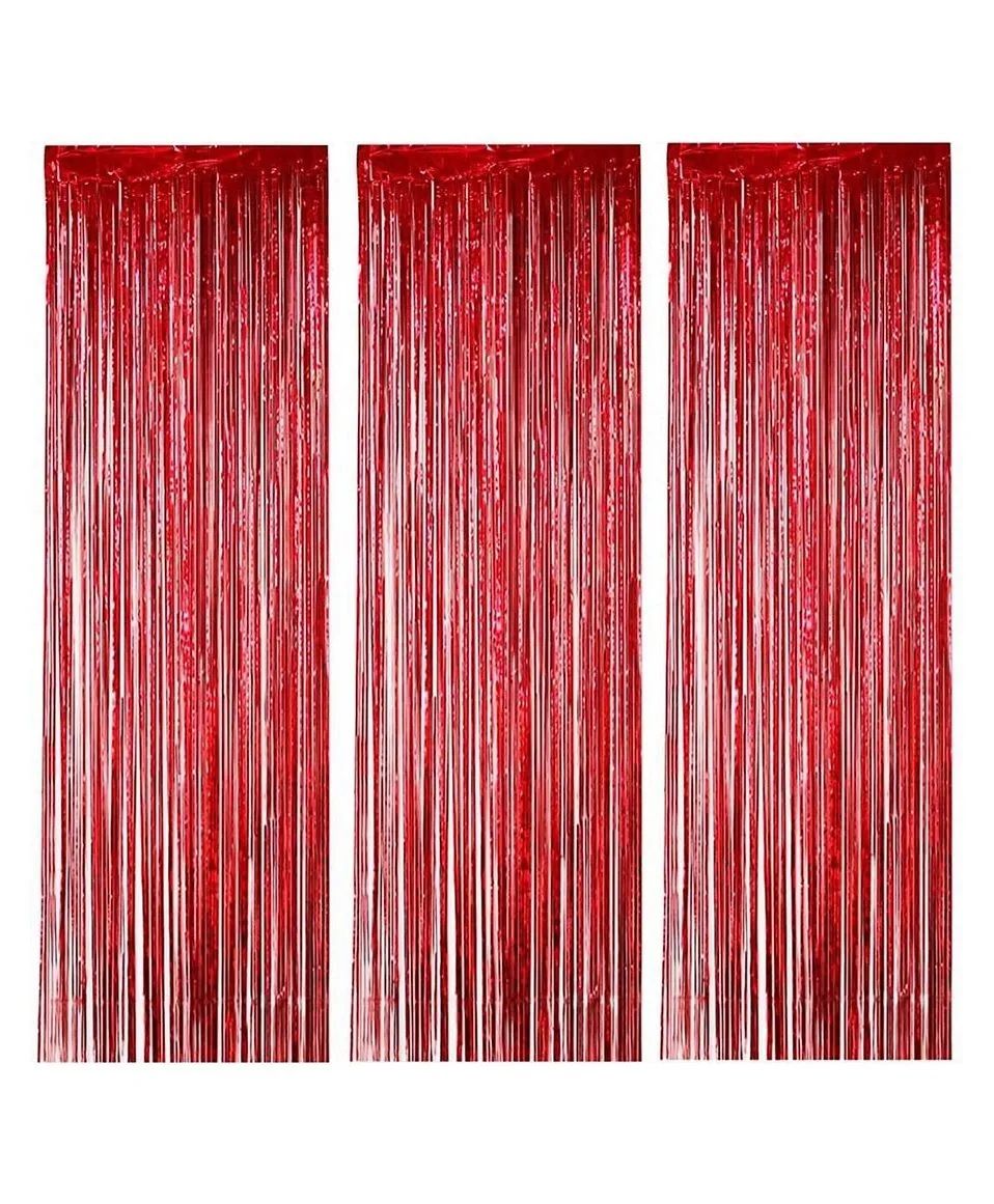 Highland - Red Metallic Foil Fringe Curtain 3pcs