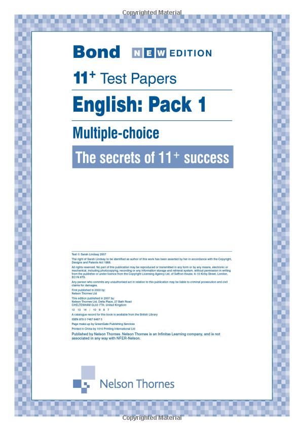 Oxford Books - Bond 11+ Test Papers English Multiple Choice Pack 2