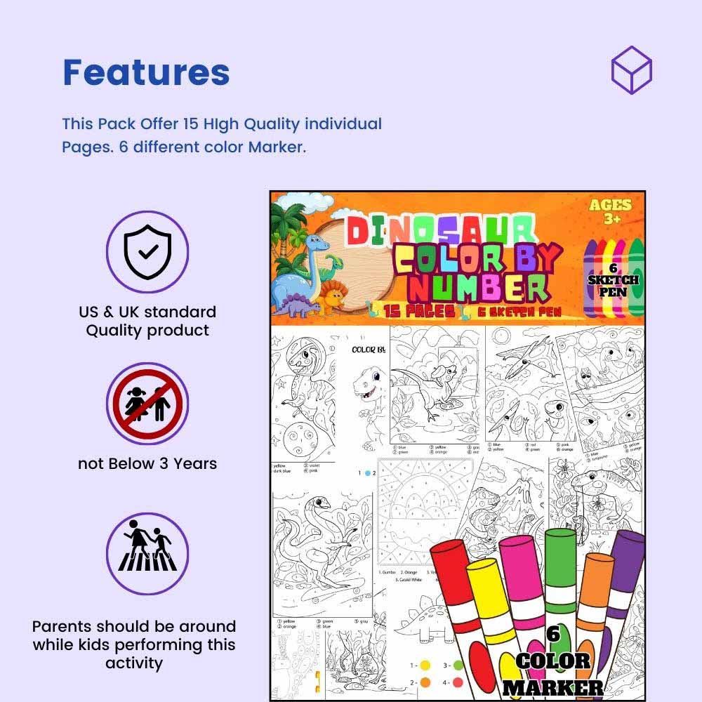 Just Kidding - Dinosaur Color By Number Coloring Set For Kids