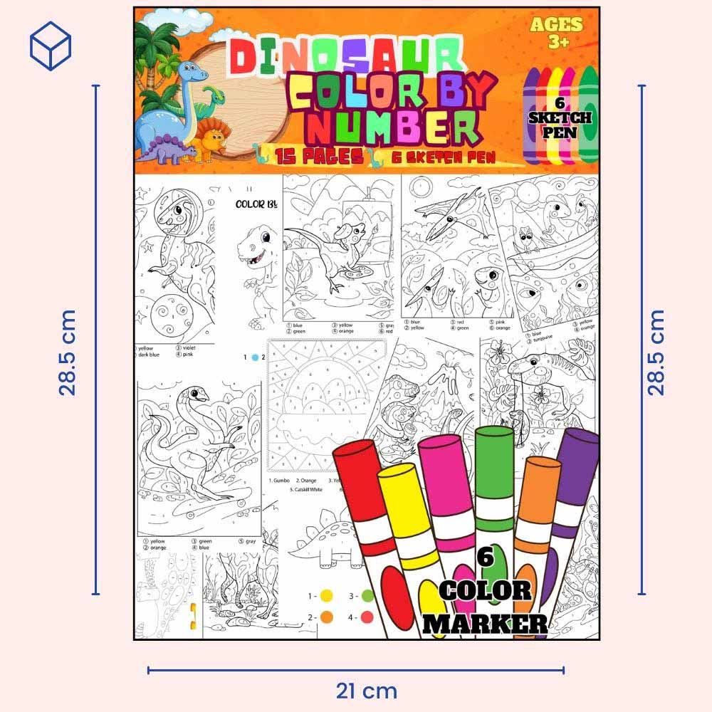 Just Kidding - Dinosaur Color By Number Coloring Set For Kids