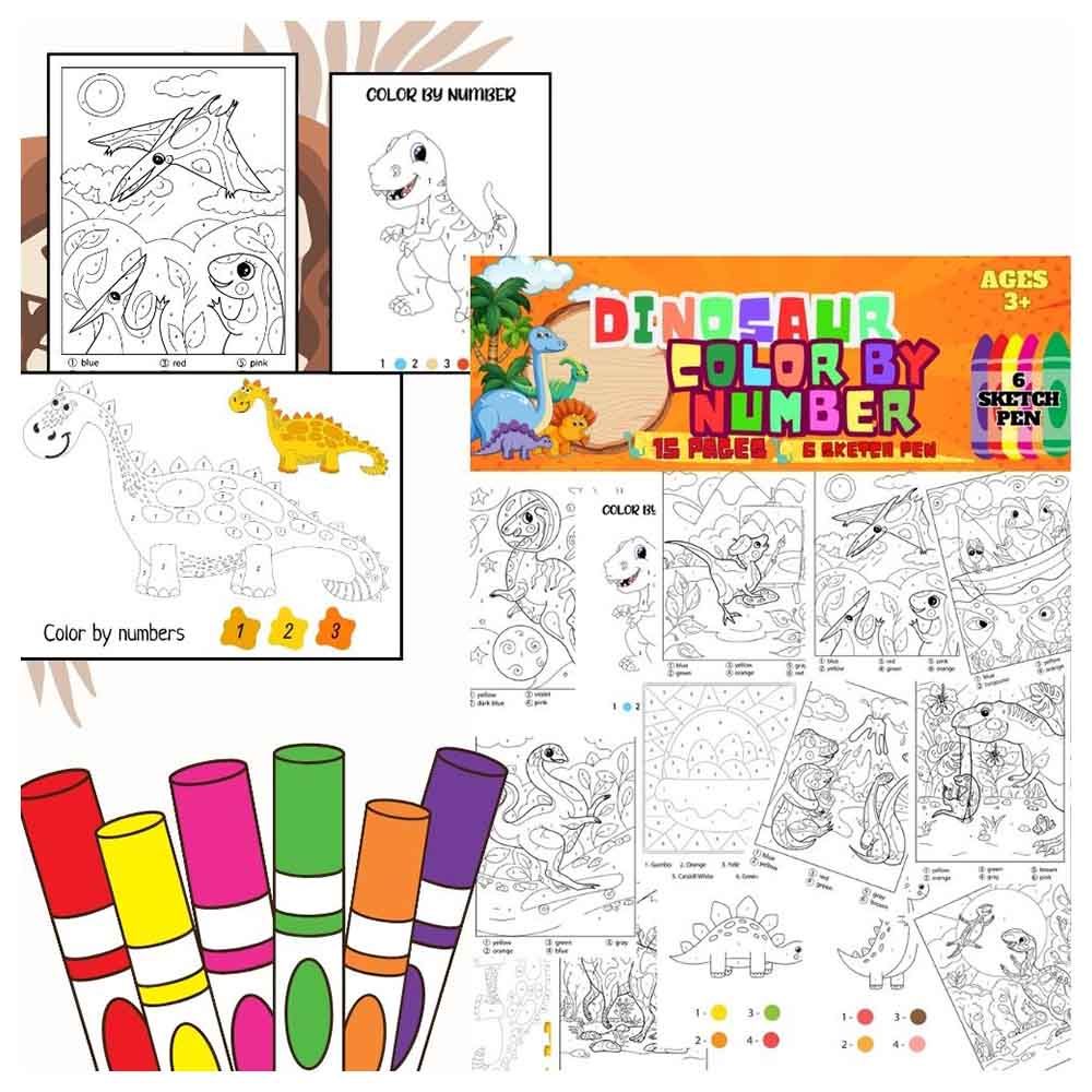 Just Kidding - Dinosaur Color By Number Coloring Set For Kids