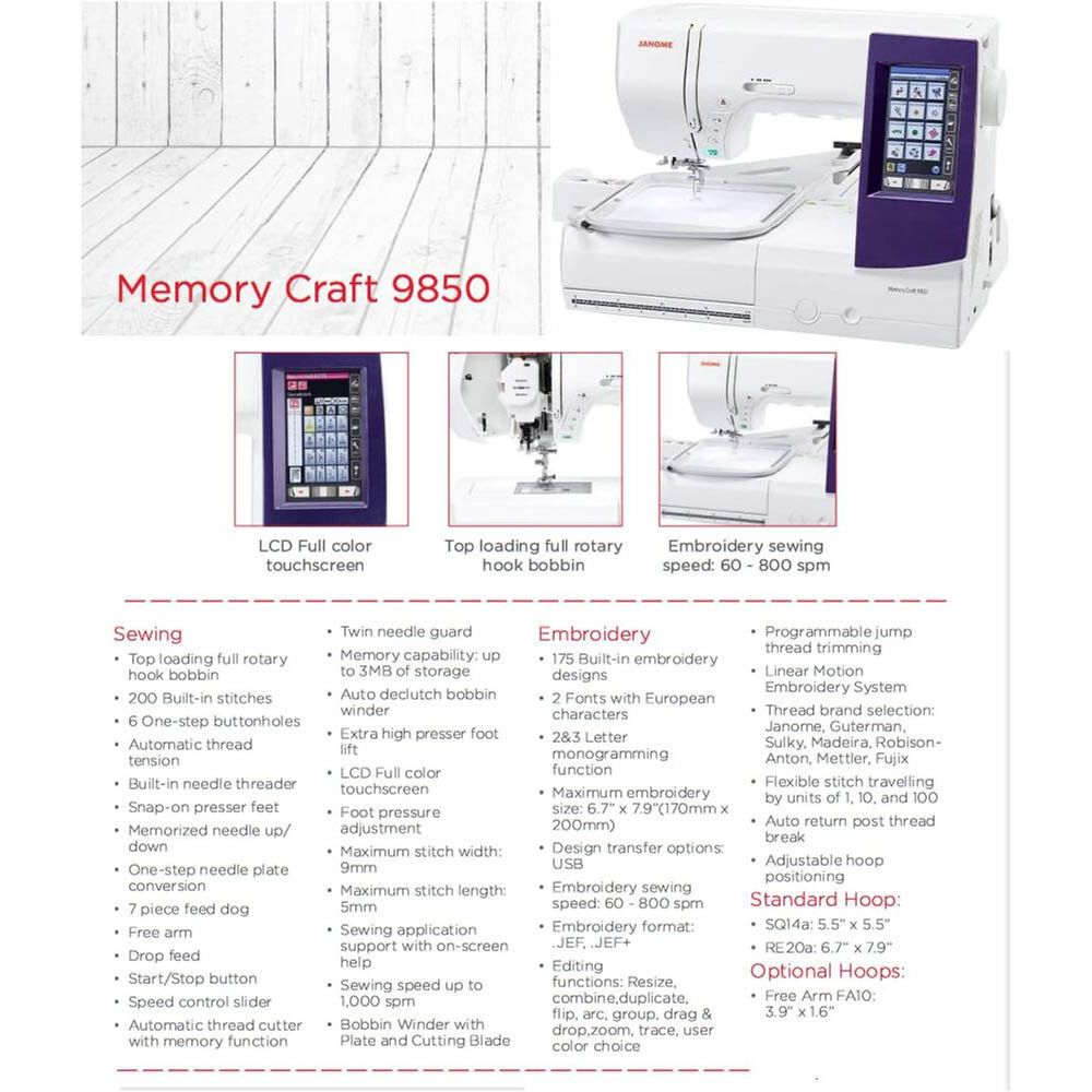 Janome - MC9850 Sewing And Embroidery Machine - White