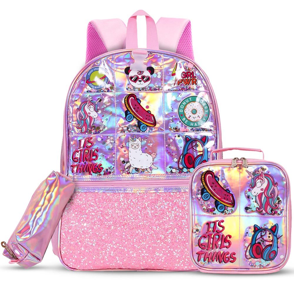 Eazy Kids - Back To School Combo - Set Of 4 - 17-Inch - It's Girl Thing Pink