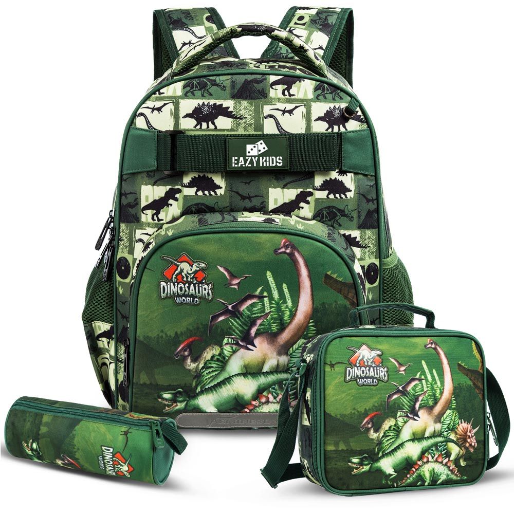 Eazy Kids - Back To School Combo - Set Of 5 - 16-Inch - Dinosaur Black/Green