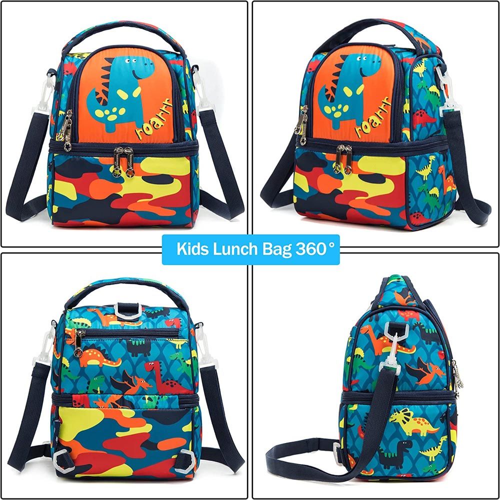 Eazy Kids - Lunch Bag & Activity Backpack - 3pcs - Dinosaur Blue