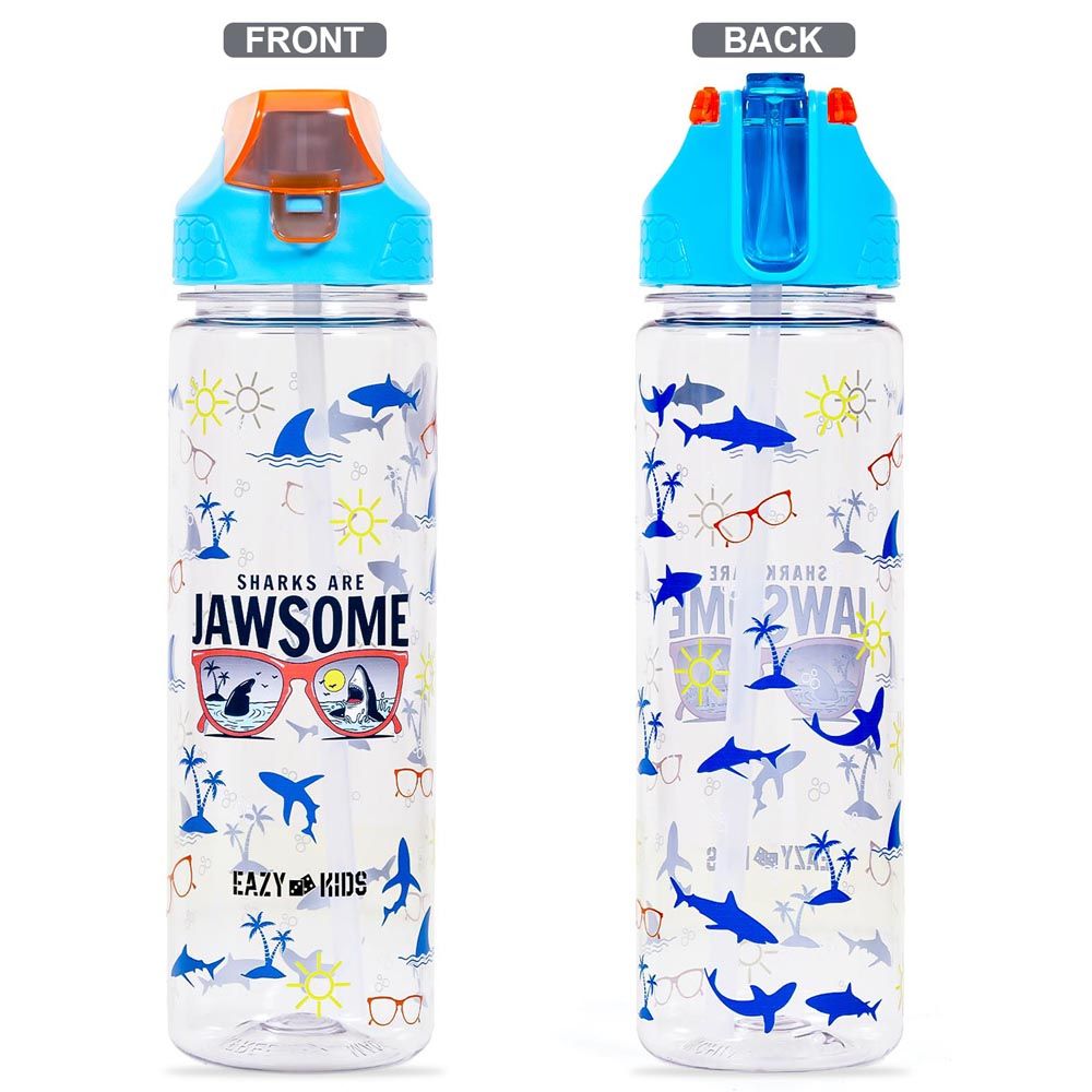 Eazy Kids - Lunch Box & Water Bottle w/ Drinking Flip Lid & Sipper - Jawsome