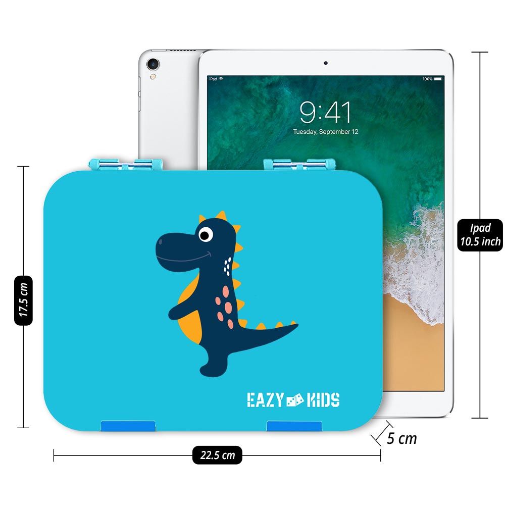 Eazy Kids - 6 Compartment Bento Lunch Box w/ Lunch Bag - Dinosaur Blue