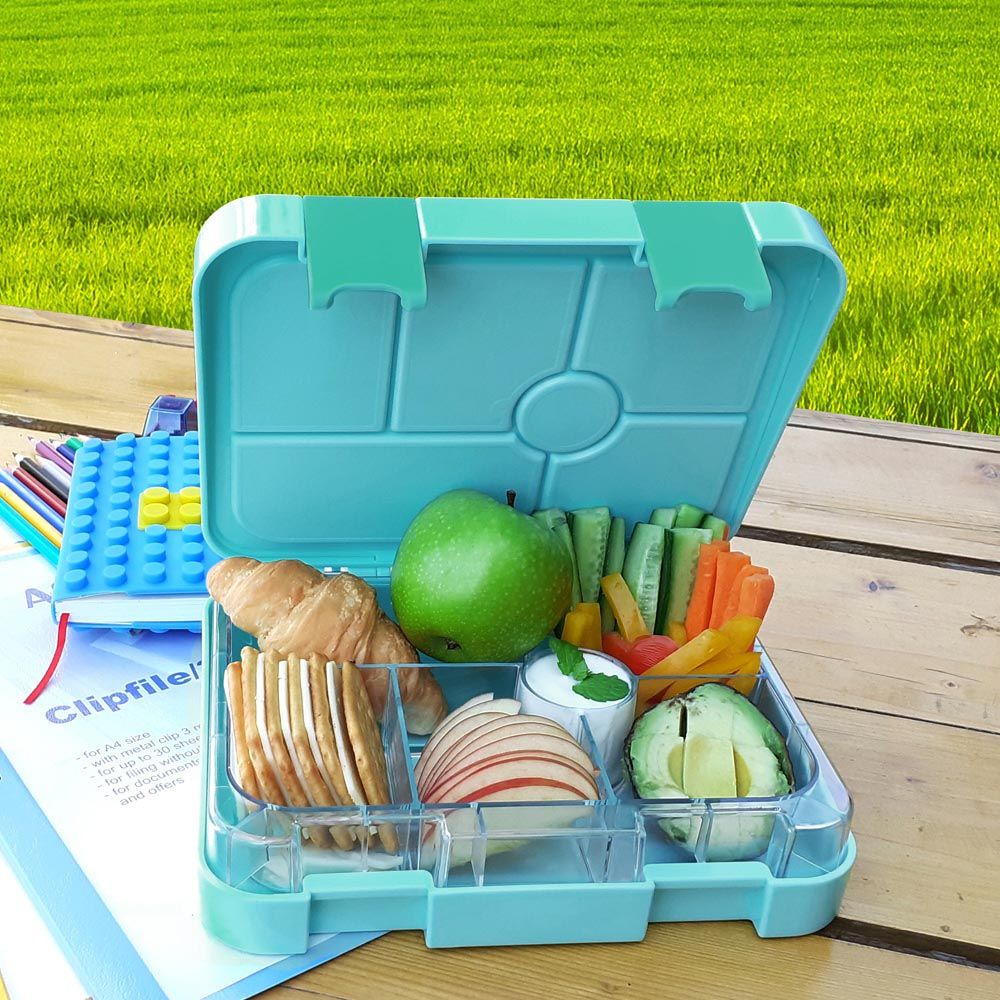 Eazy Kids - 6 Compartment Bento Lunch Box w/ Lunch Bag - Blue