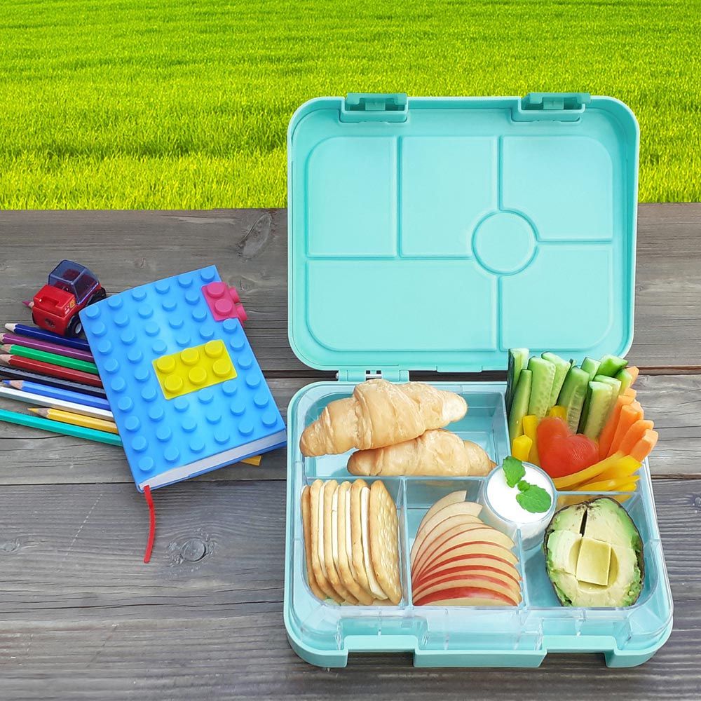 Eazy Kids - 6 Compartment Bento Lunch Box w/ Lunch Bag - Blue