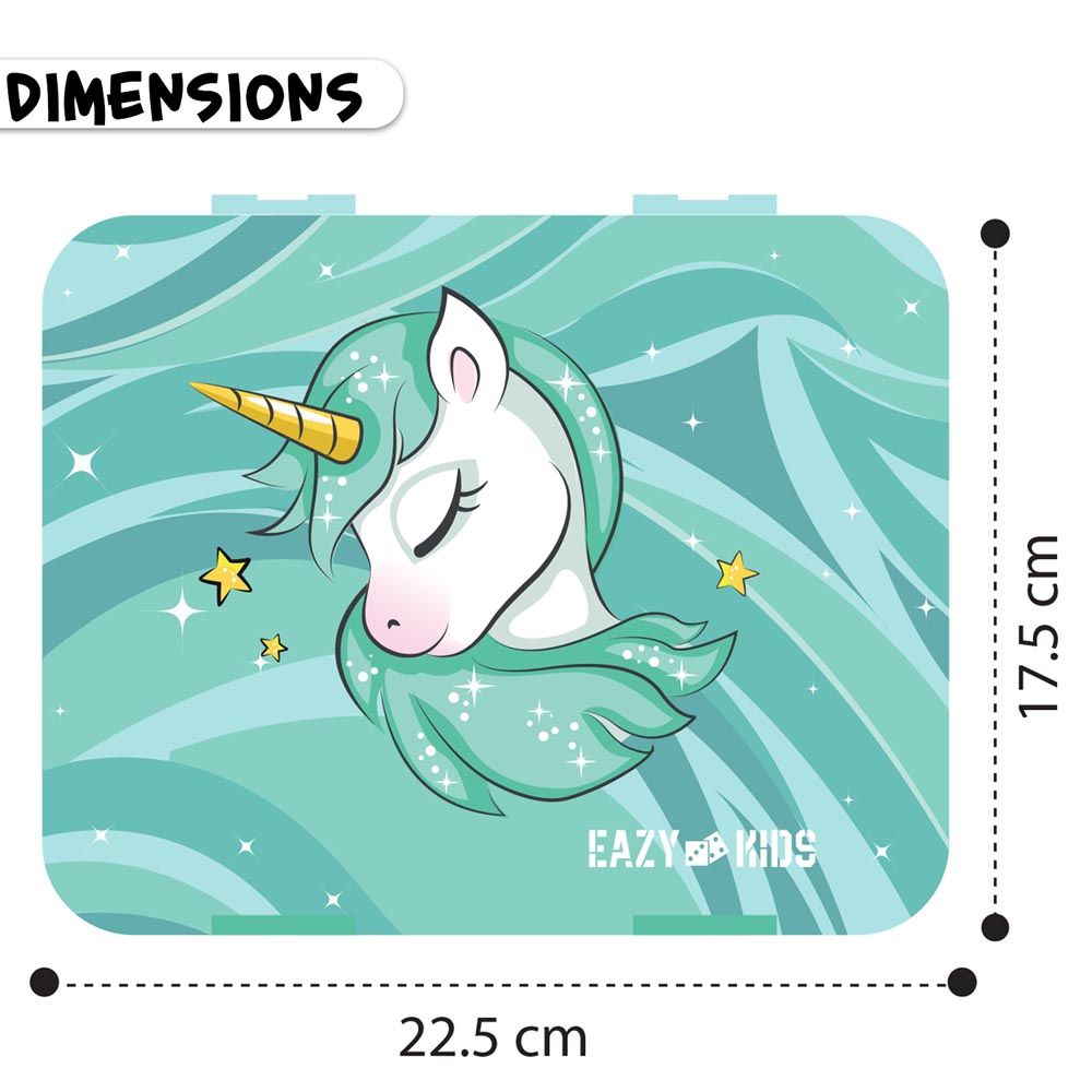 إيزي كيدز- صندوق غداء بينتو 6 أقسام + شنطة غداء - يونيكورن - رمادي