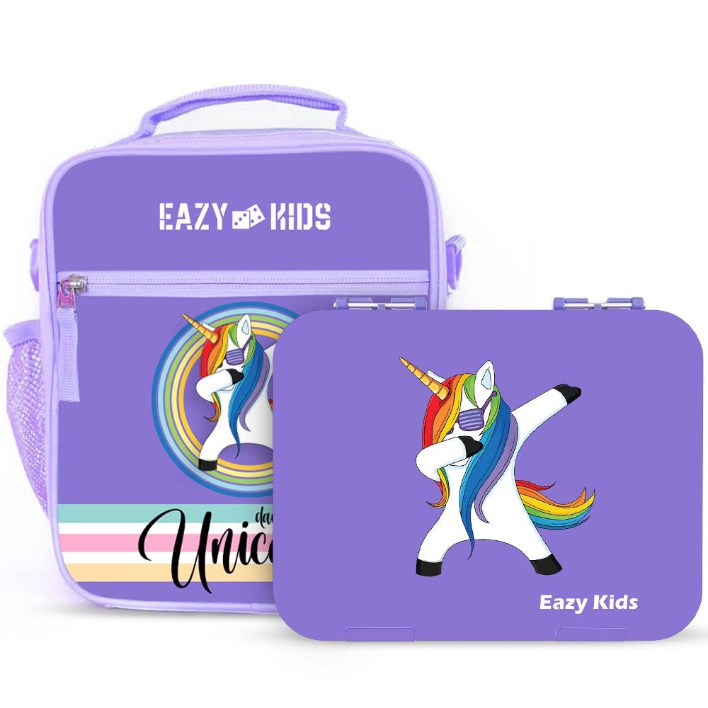 Eazy Kids - 6 Compartment Bento Box w/ Lunch Bag - Unicorn