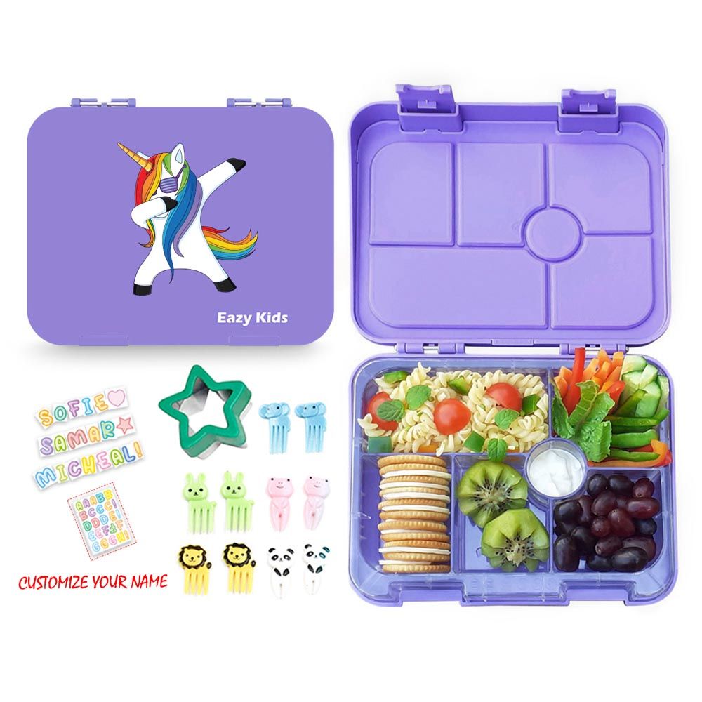 Eazy Kids - 6 Compartment Bento Box w/ Lunch Bag - Unicorn