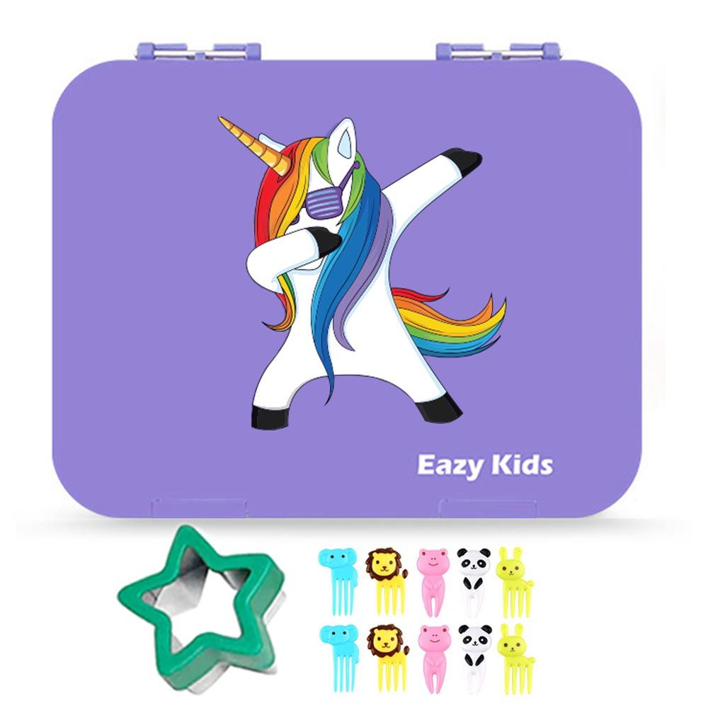 Eazy Kids - 6 Compartment Bento Box w/ Lunch Bag - Unicorn