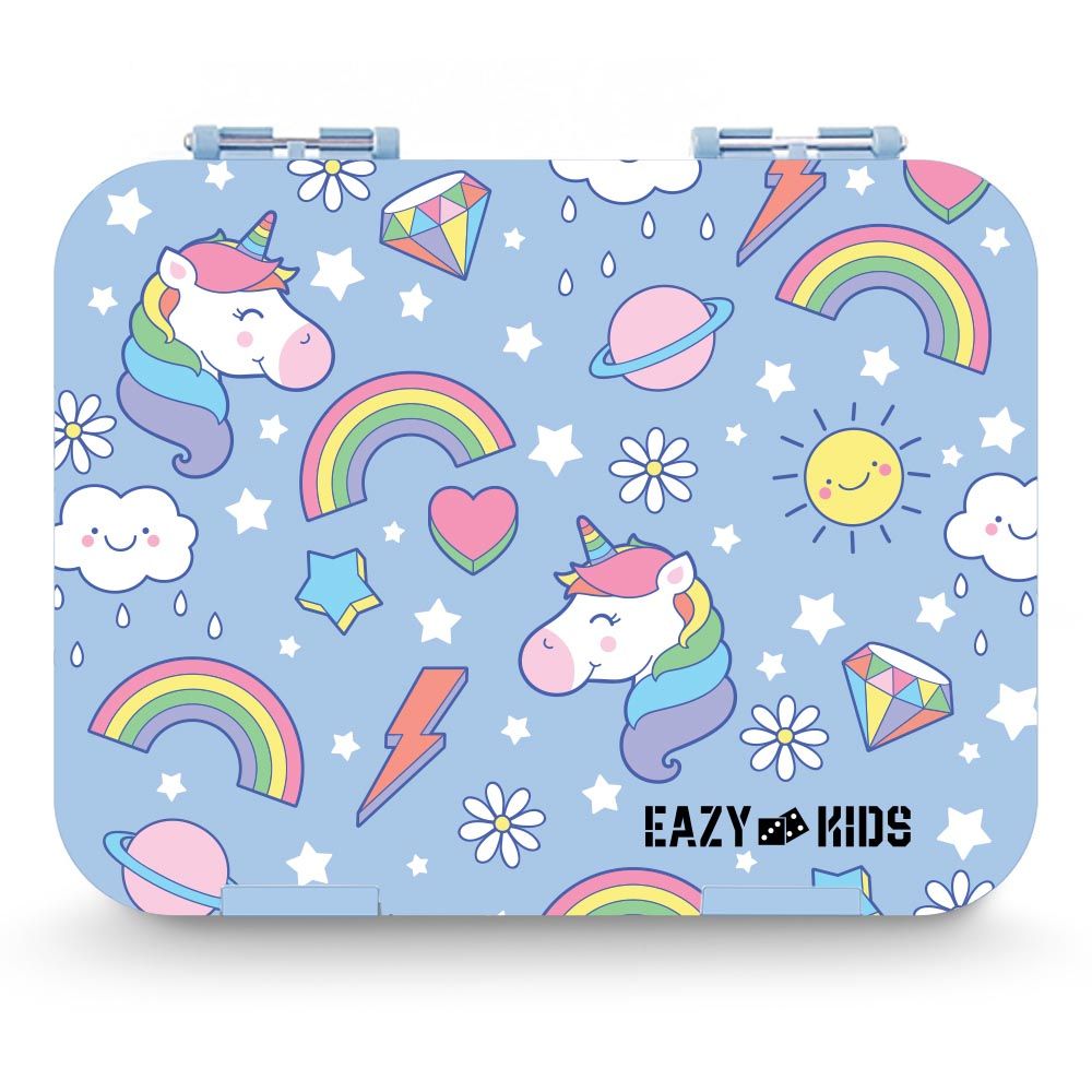 Eazy Kids - 4 Compartment Bento Lunch Box w/ Lunch Bag - Unicorn Pink