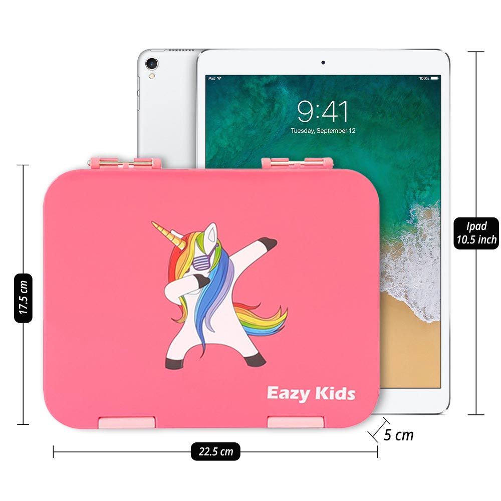 Eazy Kids - 6 Compartment Bento Lunch Box w/ Lunch Bag - Unicorn Pink