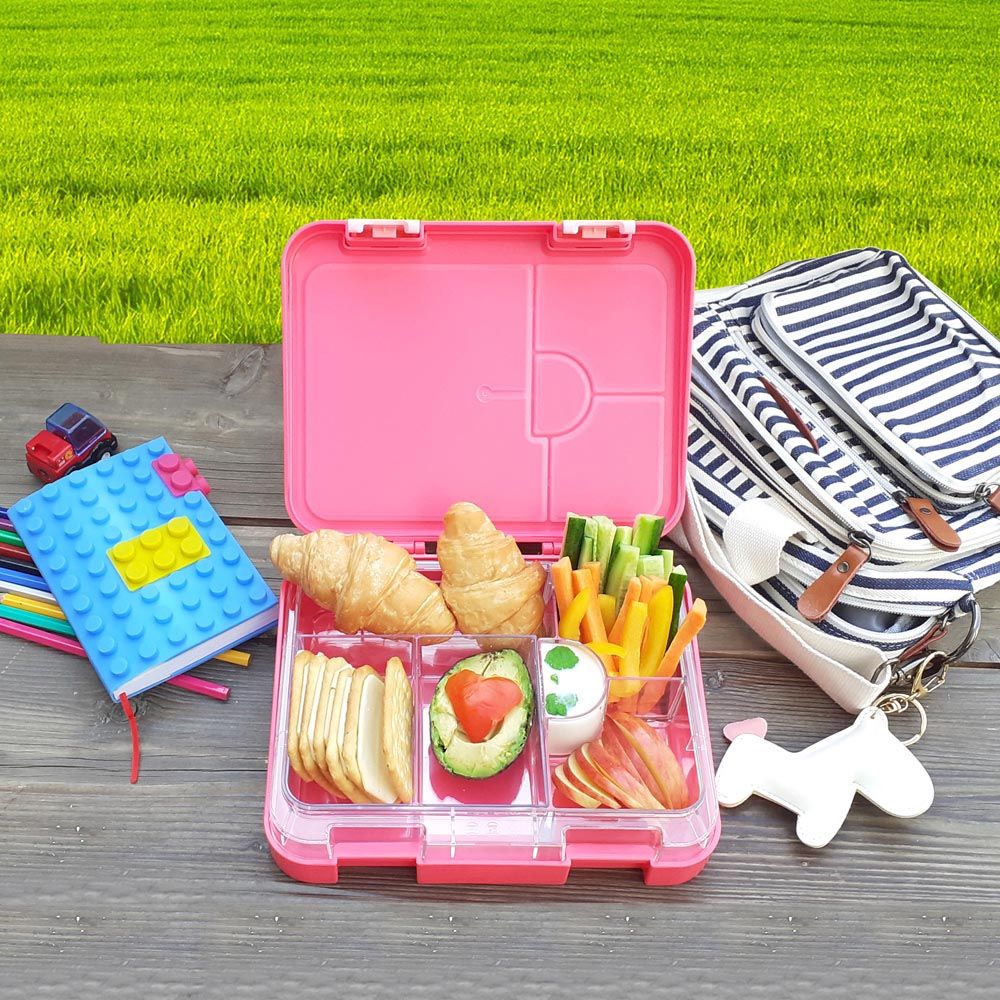 Eazy Kids - 6 Compartment Bento Lunch Box w/ Lunch Bag - Unicorn Pink