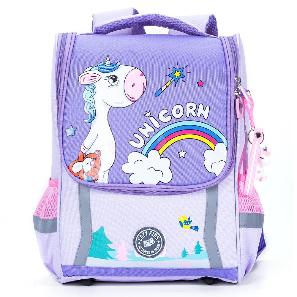 Eazy Kids - Unicorn School Bag With Trolley - Prince Purple