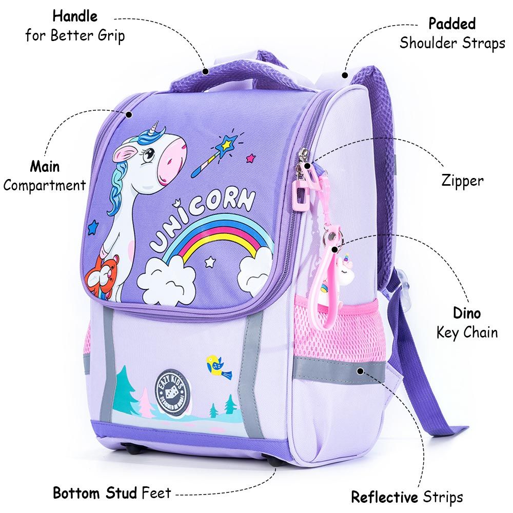 Eazy Kids - Unicorn School Bag With Trolley - Prince Purple