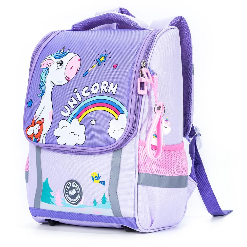 Eazy Kids - Unicorn School Bag With Trolley - Prince Purple