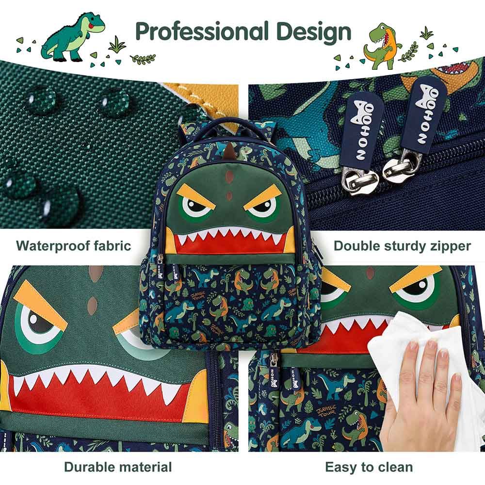 Nohoo - Dino Backpack With Lunch Bag And Pencil Case - Green - 3pcs - 16.15-Inch