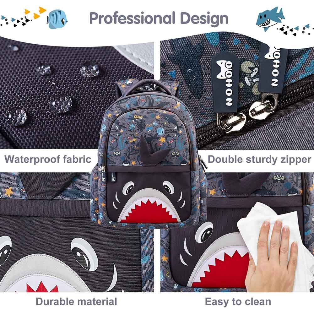 Nohoo - Shark Backpack With Lunch Bag And Pencil Case - Grey - 3pcs - 16.15-Inch