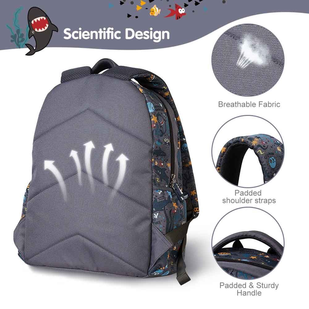 Nohoo - Shark Backpack With Lunch Bag And Pencil Case - Grey - 3pcs - 16.15-Inch