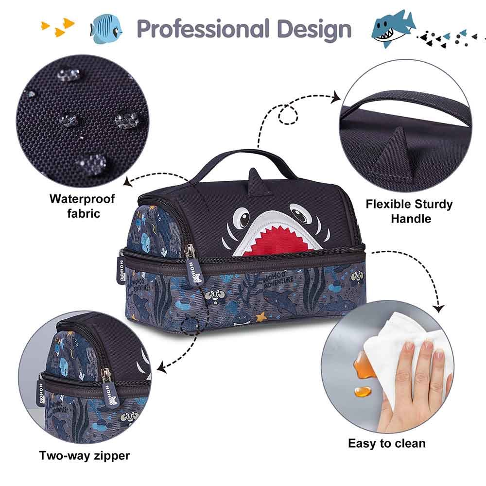 Nohoo - Shark Backpack With Lunch Bag And Pencil Case - Grey - 3pcs - 16.15-Inch