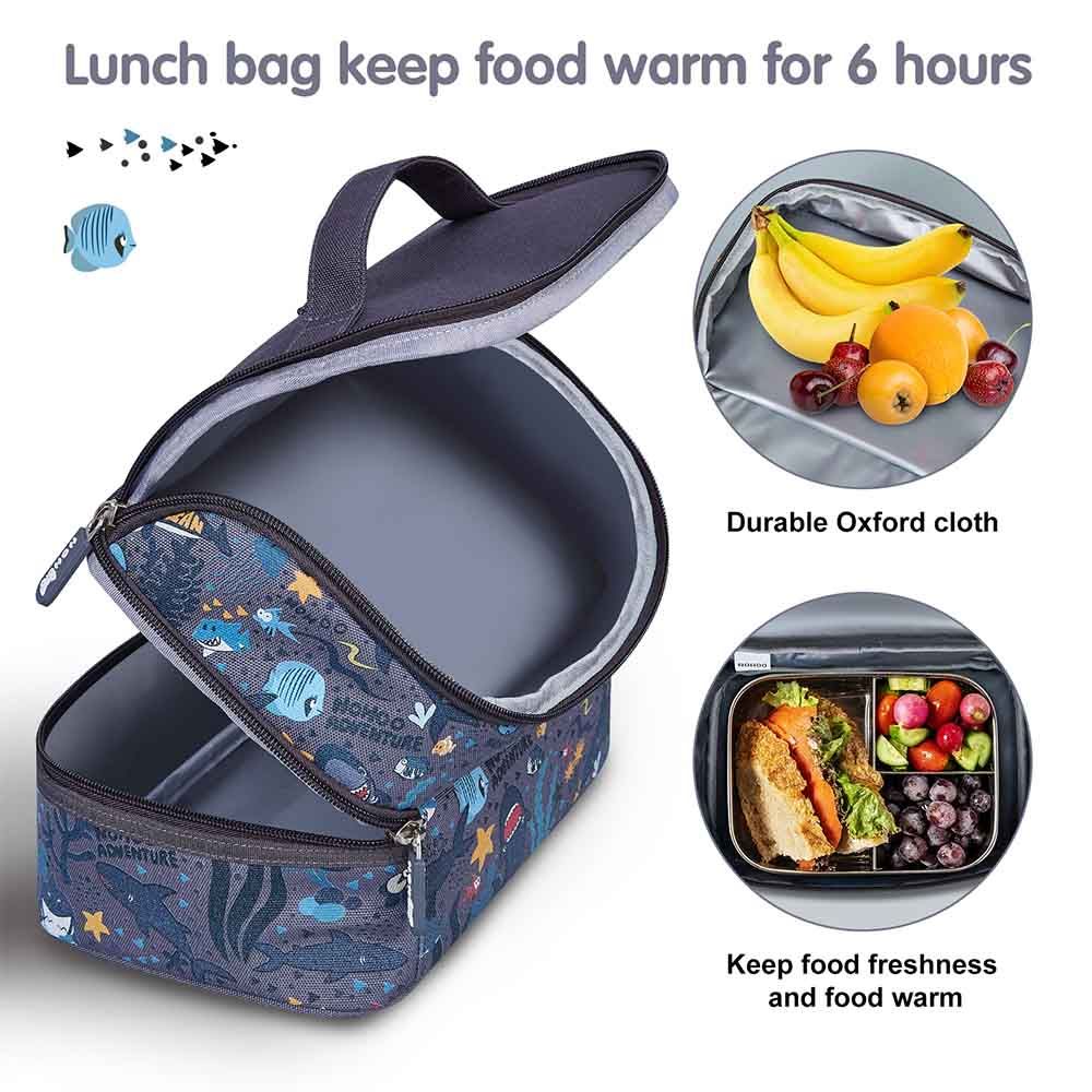 Nohoo - Shark Backpack With Lunch Bag And Pencil Case - Grey - 3pcs - 16.15-Inch