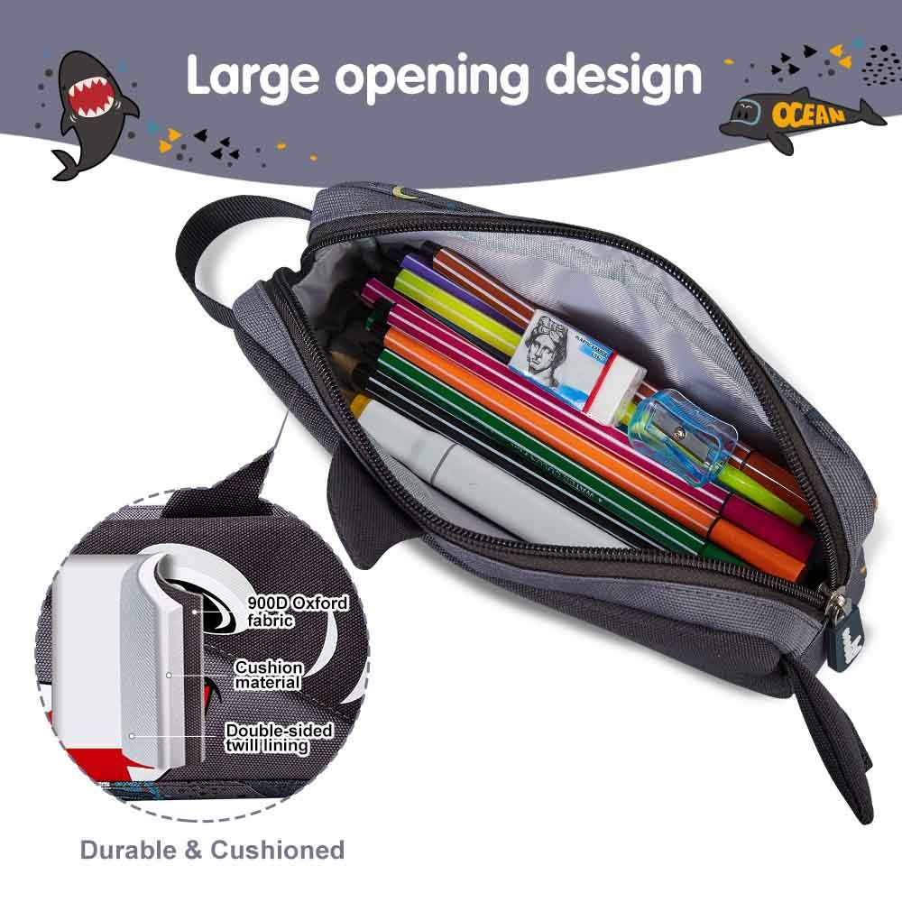 Nohoo - Shark Backpack With Lunch Bag And Pencil Case - Grey - 3pcs - 16.15-Inch