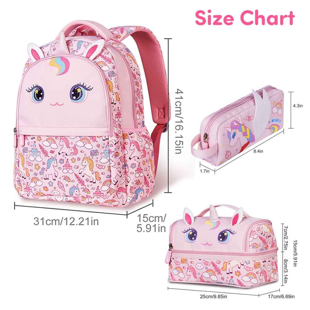 Nohoo - Unicorn Backpack With Lunch Bag And Pencil Case - Pink - 3pcs - 16.15-Inch