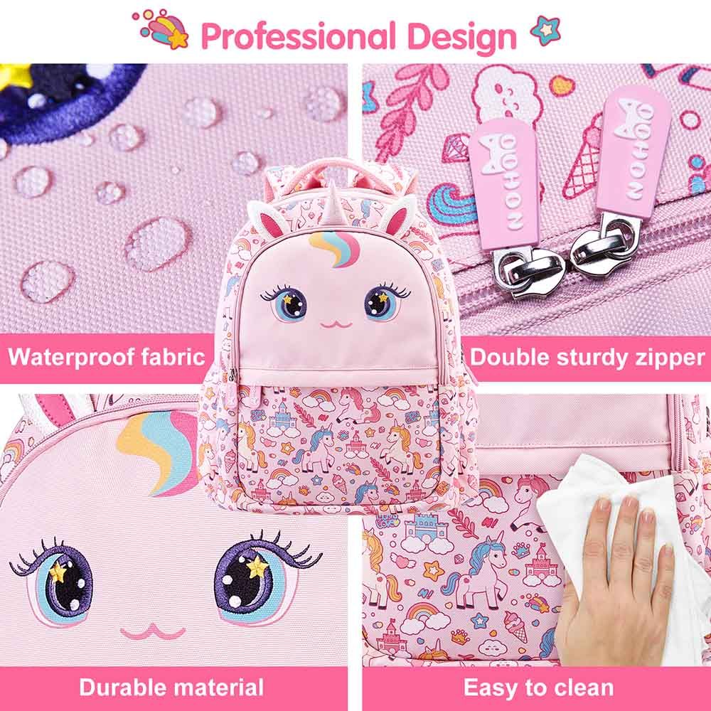 Nohoo - Unicorn Backpack With Lunch Bag And Pencil Case - Pink - 3pcs - 16.15-Inch