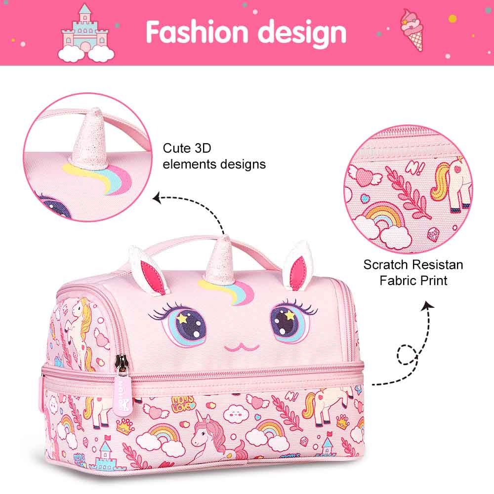 Nohoo - Unicorn Backpack With Lunch Bag And Pencil Case - Pink - 3pcs - 16.15-Inch