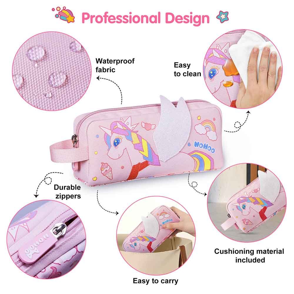 Nohoo - Unicorn Backpack With Lunch Bag And Pencil Case - Pink - 3pcs - 16.15-Inch