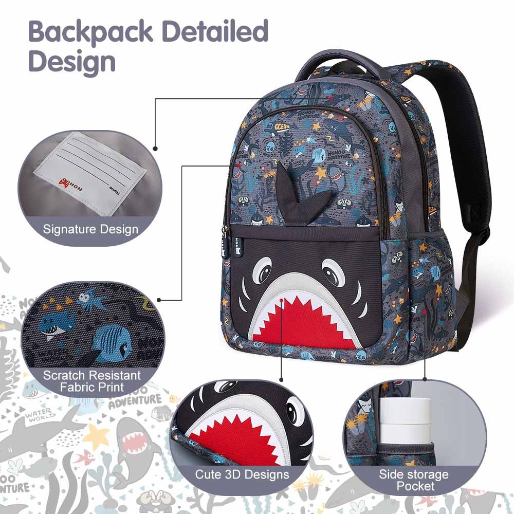 Nohoo - Shark School Backpack With Handbag - Grey - 16-inch