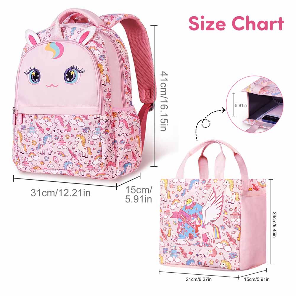 Nohoo - Unicorn School Backpack With Handbag - Pink - 16-inch