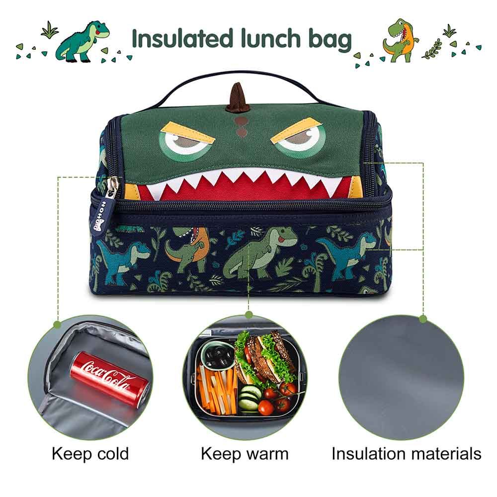 Nohoo - Dino School Backpack With Lunch Bag - Green - 16-inch