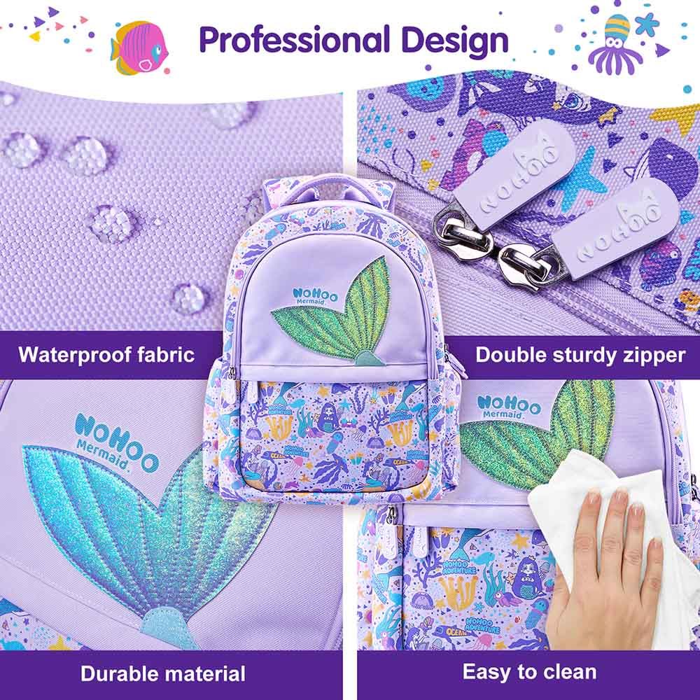 Nohoo - Mermaid School Backpack With Lunch Bag - Purple - 16-inch