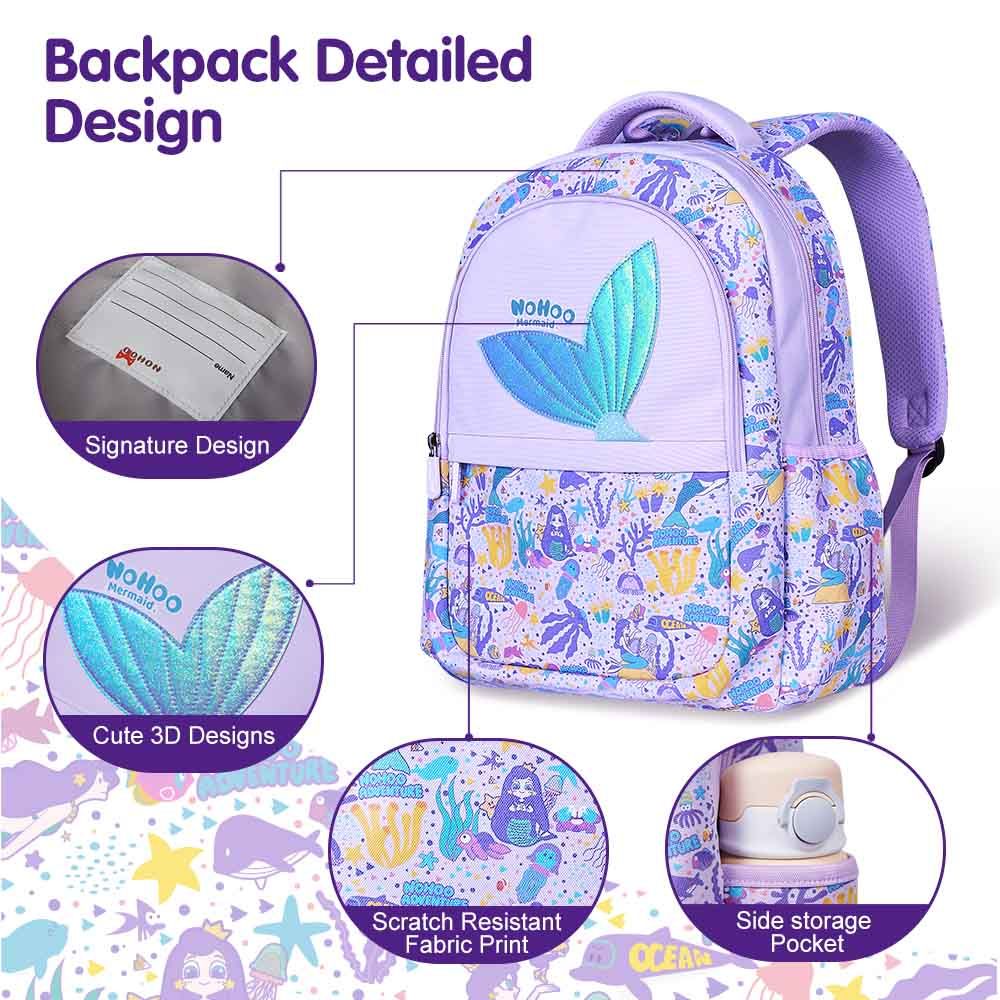 Nohoo - Mermaid School Backpack With Lunch Bag - Purple - 16-inch