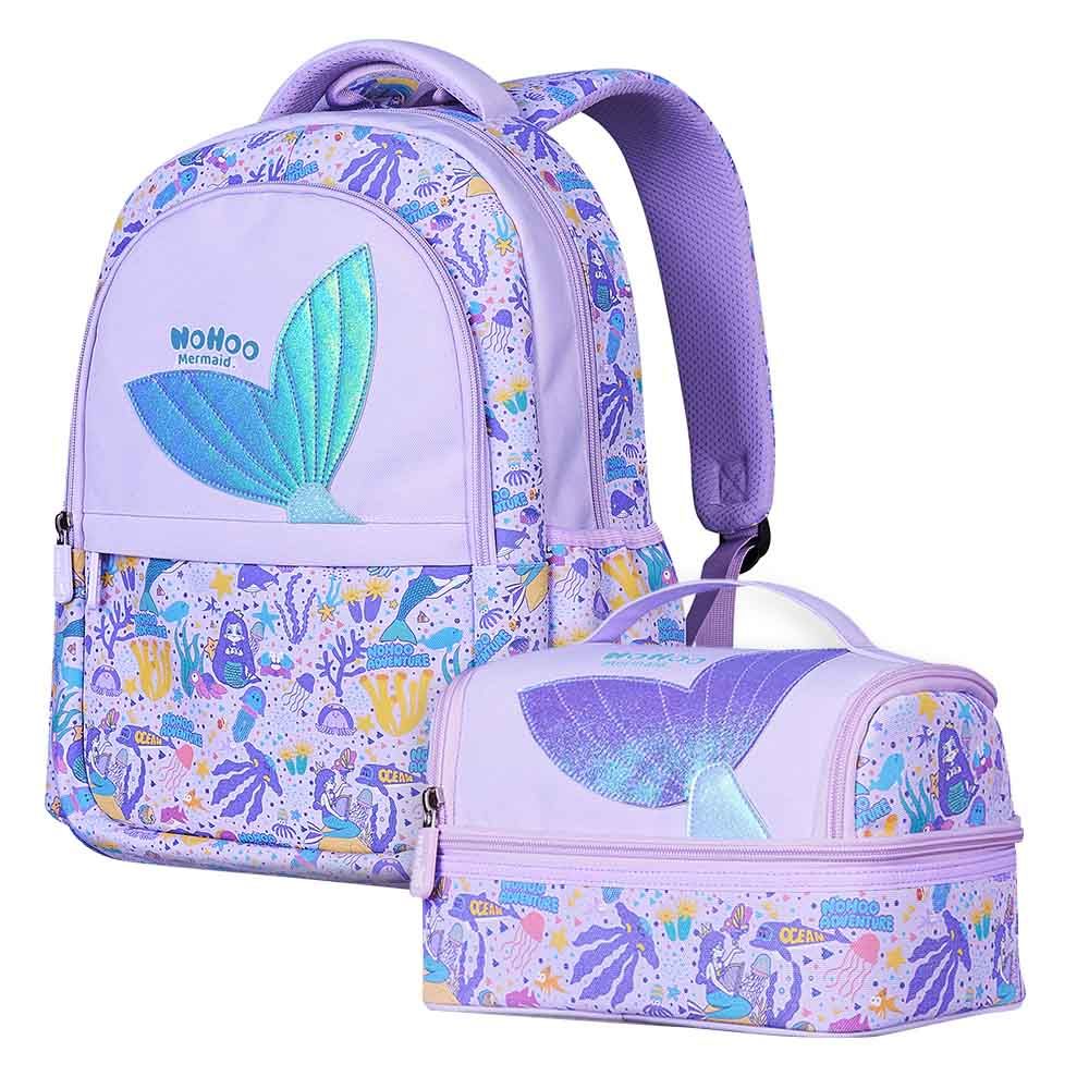 Nohoo - Mermaid School Backpack With Lunch Bag - Purple - 16-inch