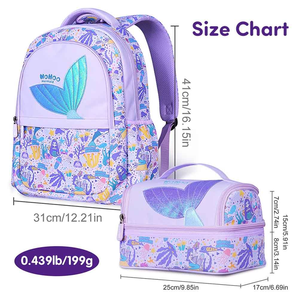 Nohoo - Mermaid School Backpack With Lunch Bag - Purple - 16-inch