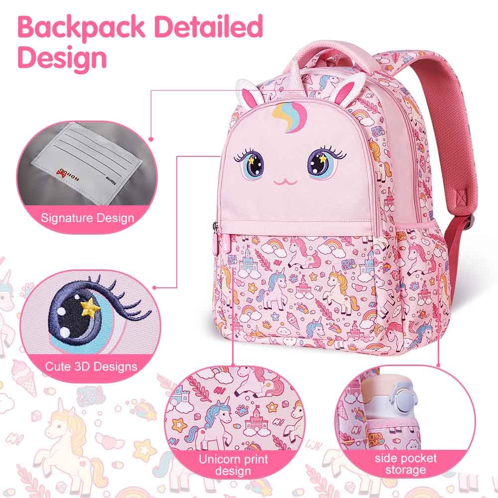 Nohoo - Unicorn School Backpack With Lunch Bag - Pink - 16-inch