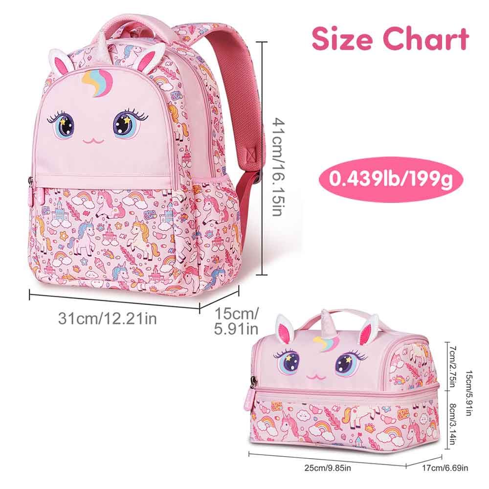 Nohoo - Unicorn School Backpack With Lunch Bag - Pink - 16-inch