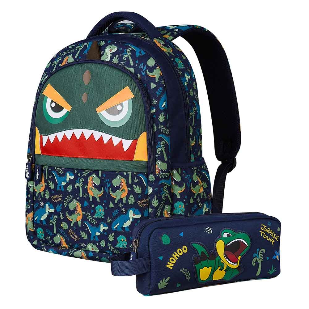 Nohoo - Dino School Backpack With Pencil Case - Green - 16-inch