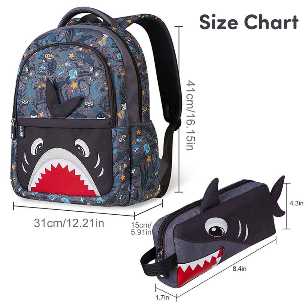 Nohoo - Shark School Backpack With Pencil Case - Grey - 16-inch