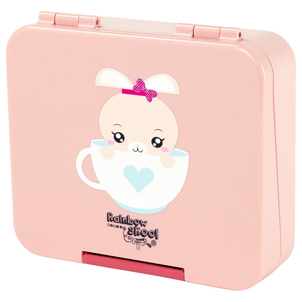 Rainbow Skool - Pink Bunny Cup Cake 4 Compartment Mini Lunchbox W/ Bunny Cup Water Bottle 450ml