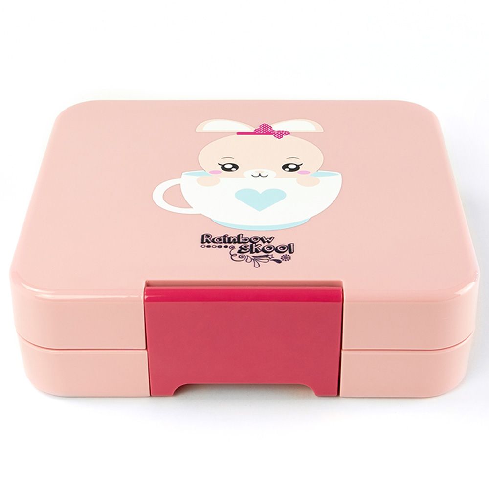 Rainbow Skool - Pink Bunny Cup Cake 4 Compartment Mini Lunchbox W/ Bunny Cup Water Bottle 450ml