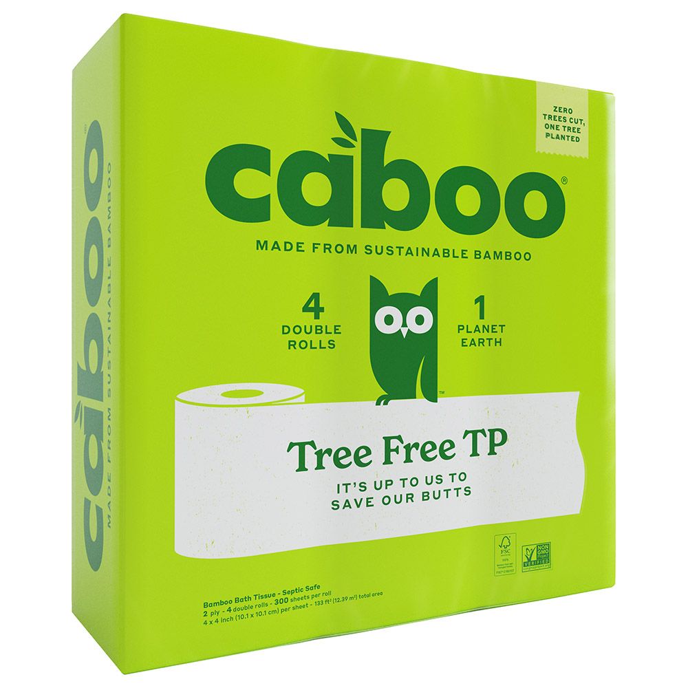 Caboo - Bamboo Plastic Free Bath Tissue - Pack of 4 - 300 Sheets