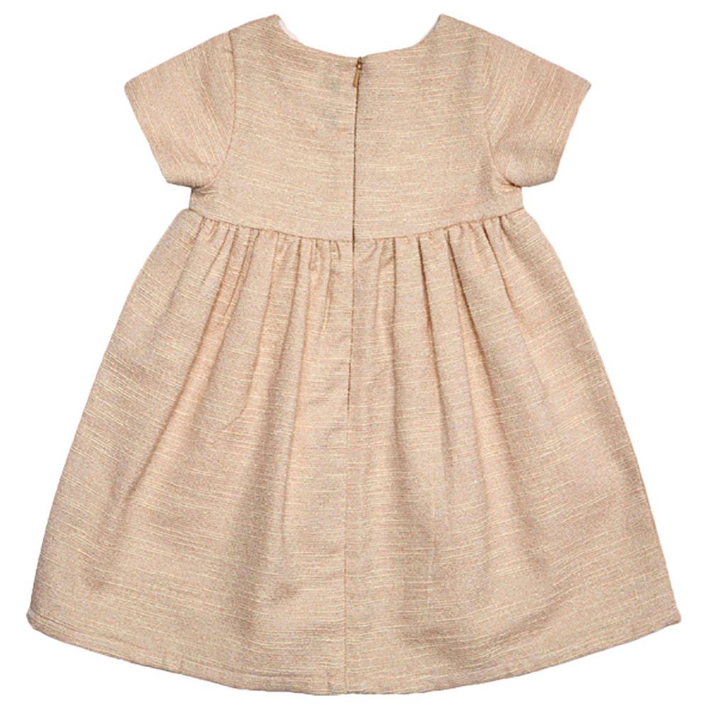 Jules & Juliette - Cecille Short Sleeves Baby Dress - Gold Pink